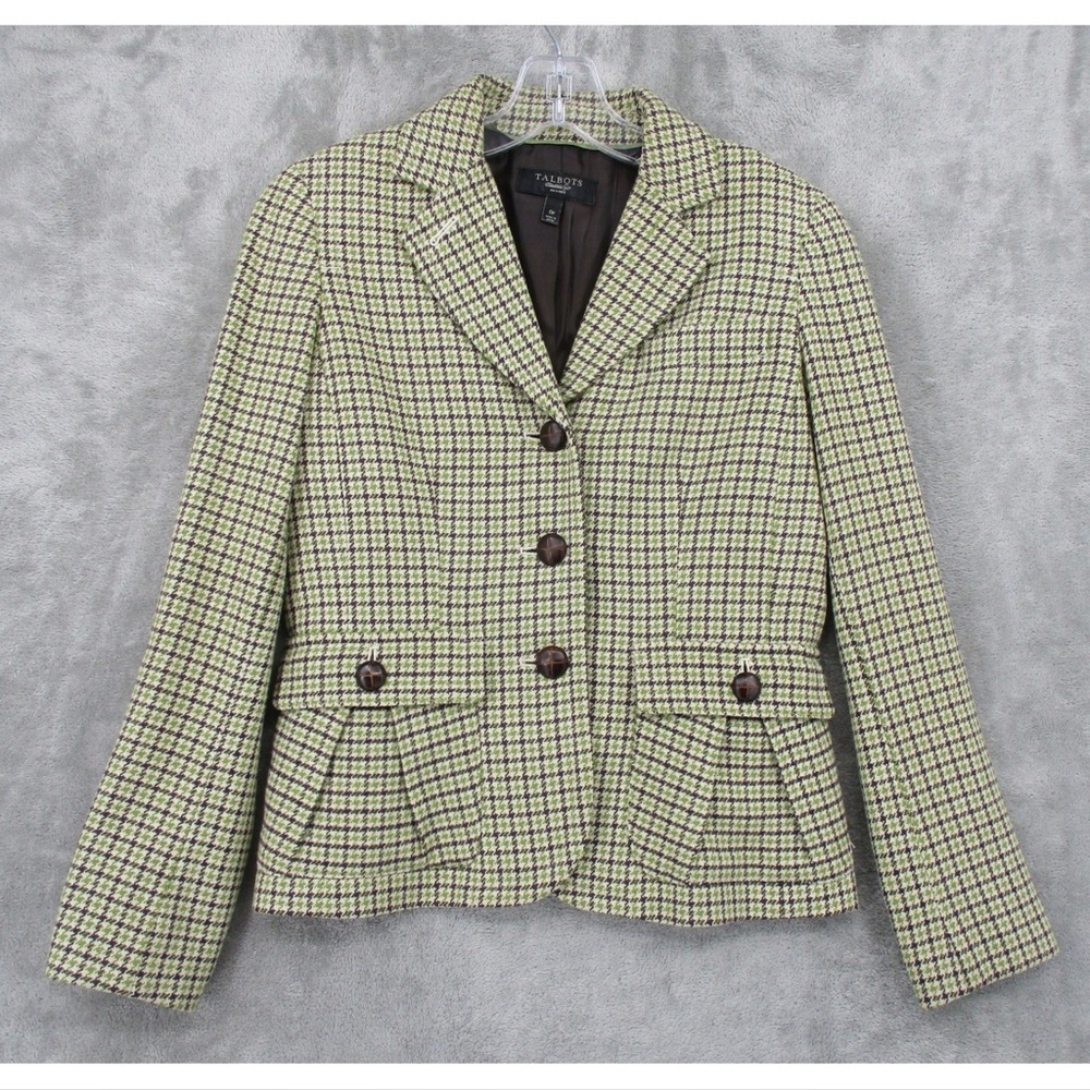 Talbots Yellow-Green Plaid Tailored Blazer Size 0P
